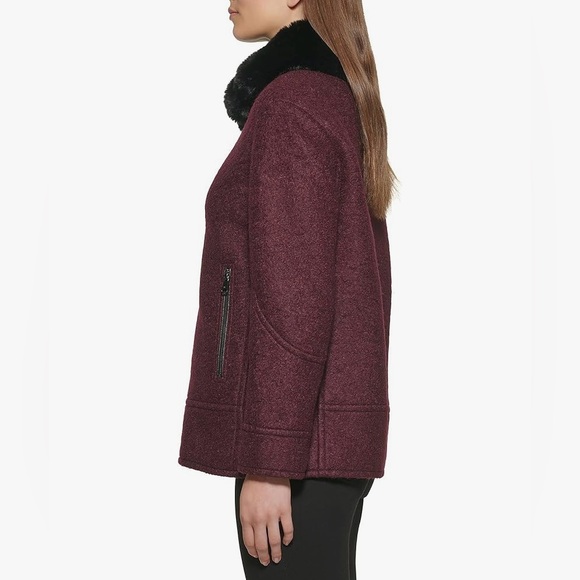NWT Kenneth Cole wool faux fur collar burgundy women’s coat size large. - Picture 3 of 16